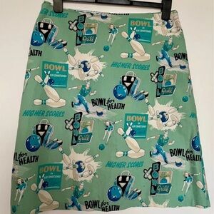 Playful Bowling Print A-Line Skirt in Green